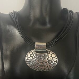 Vintage NAPIER mod leather choker pendant necklace